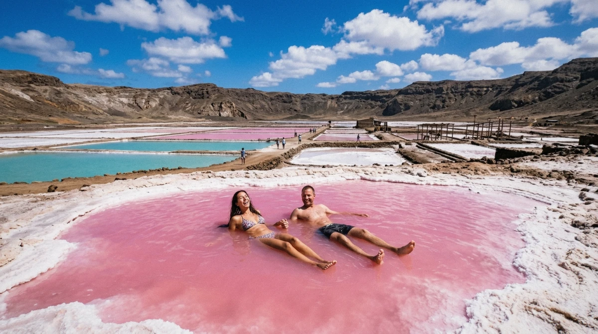 Salt ponds inside the Pedra de Lume volcanic crater, a half-day trip from Cape Verde all inclusive resorts on Sal